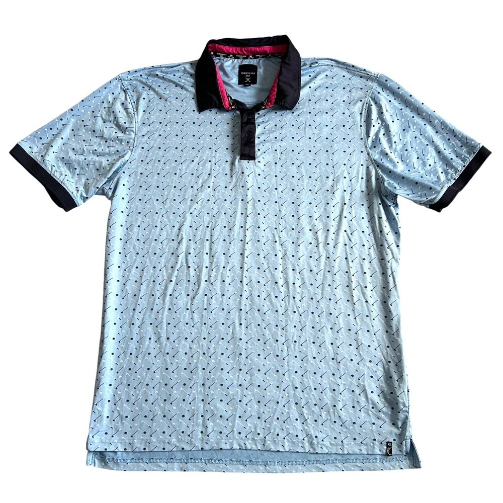 Kenneth Cole Men's XXL Golf Polo Shirt Blue Patterned Short Sleeve Casual
